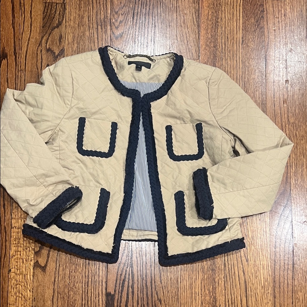 J. Crew Tan and navy Quilted Women's Blazer